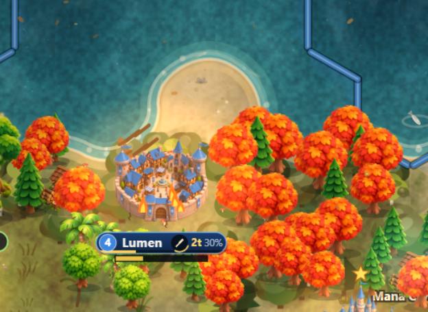 A damaged city burns, with the scars of battle nearby